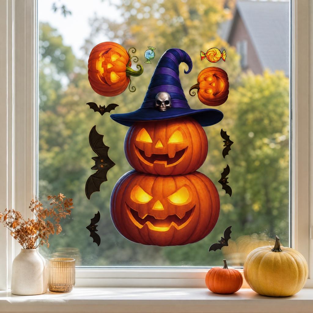 Halloween Kürbis Fensterfolie Aufkleber für Glas Dekoration