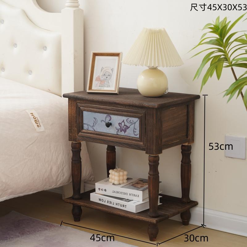 Solid Wood Nightstand Vintage French Distressed Bedside Table with Drawer for Bedroom Storage Cabinet Side Table