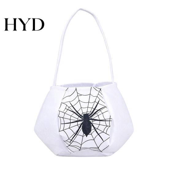 Halloween Candy Holder Cute Treat or Trick Bag with Handle for Kids, Reusable Non Bucket Woven Goodie Bag, Soft Handbag Basket Party Favors