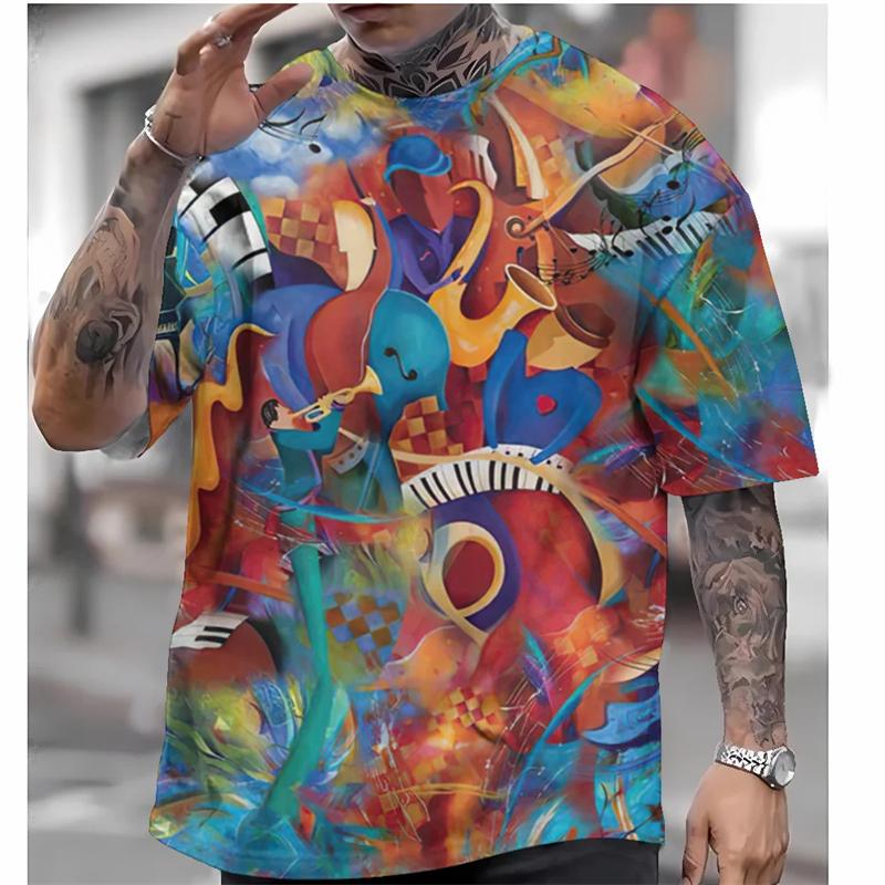 Retro Men's Short Sleeve T-shirt 3d Rock Music Print Tee Shirts For Men Clothing Summer Quick Dry Tees Top Street Harjauku