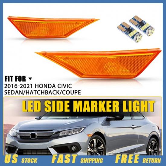 

2PCS Side Marker Lights W/LED For Bulbs Honda Civic 2016- Turn Signal Lamps