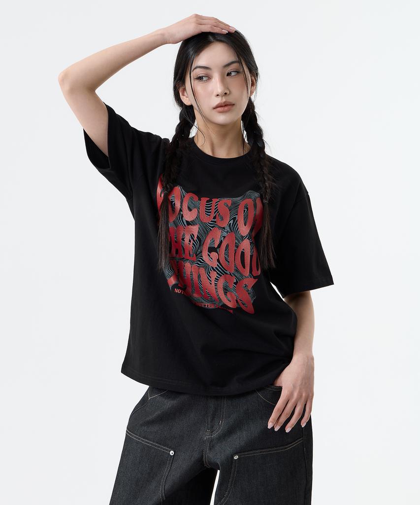 Nasttingijeubeleoldaenmi Geometry Lettering Tee_Black