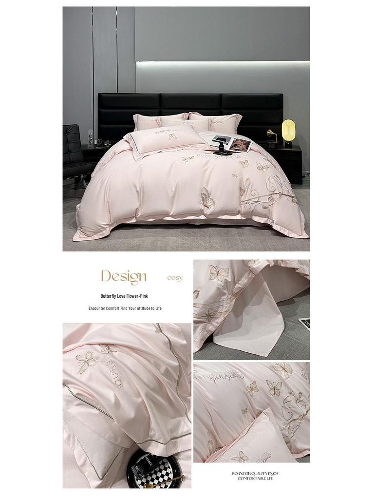 Luxurious Winter Cotton Flannel Embroidered Bedding Set: Thick Four-Piece Duvet & Sheet