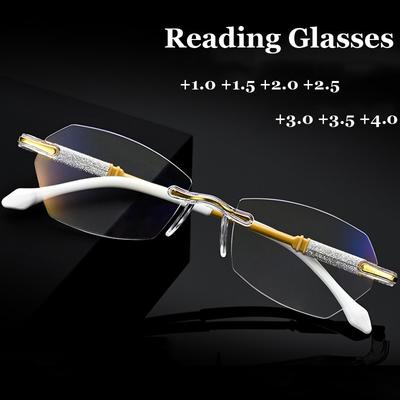 Ultraleichte Lesebrille für Damen Unisex Damen Herren Randlos Blaulichtfilter Weitsicht Brille Korrekturbrille Dioptrien