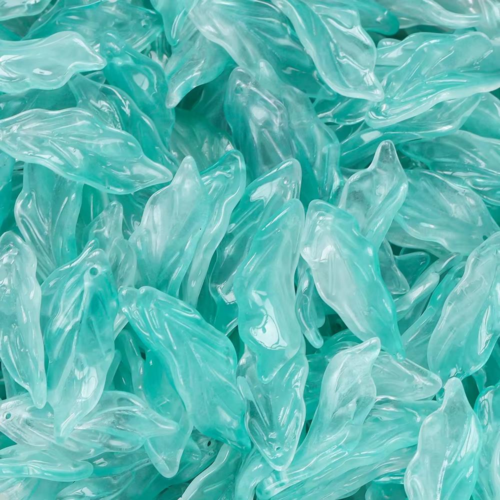 

30pcs Sea Leaves Grass Glass Pendant Leaf Shaped Beads Loose Spacer Beads for Necklace Charms Bracelet Jewelry Making Supplies