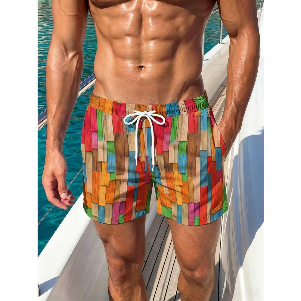 Fashionable Comfortable Plus Size Drawstring Loose Colorful Creative 3D Shorts Men Summer Leisure Holiday Cool Daily Versatile Shorts