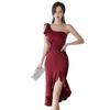 GRAXIA Fishtail Cabaret Perfect for Hostess and with a and Wine Size M Women's One-Shoulder Dress, Hostesses, Clubs, Lounges, Slit, Décolleté, Ribbon,