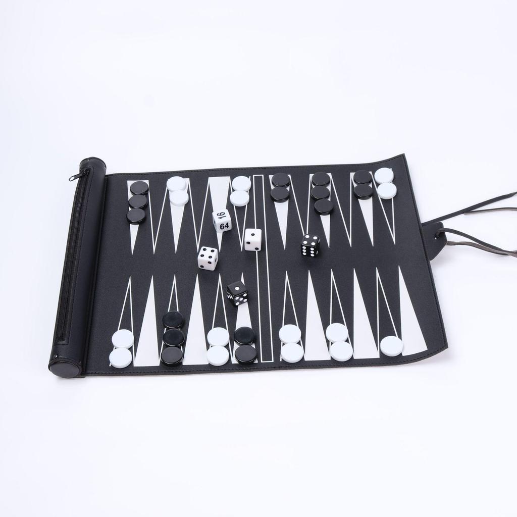 Portable PU Leather Backgammon Set with Acrylic Pieces