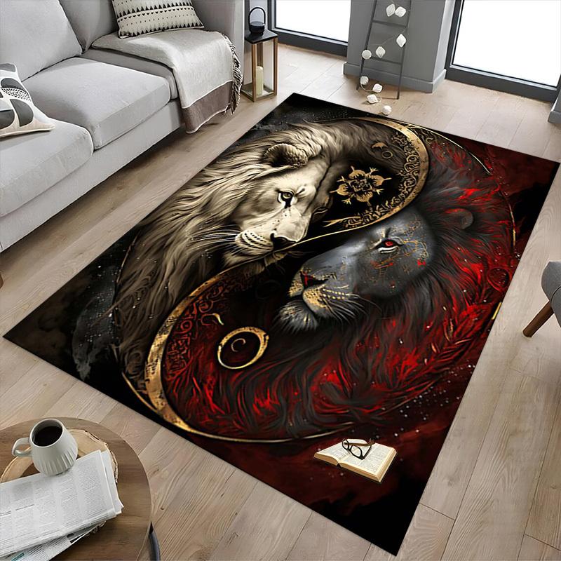 1PC Lion Yin Yang Non-Slip Floor Carpet Compatible for Office&Living Room&Bedroom&Dining room - Flat-Weave Machine-W241