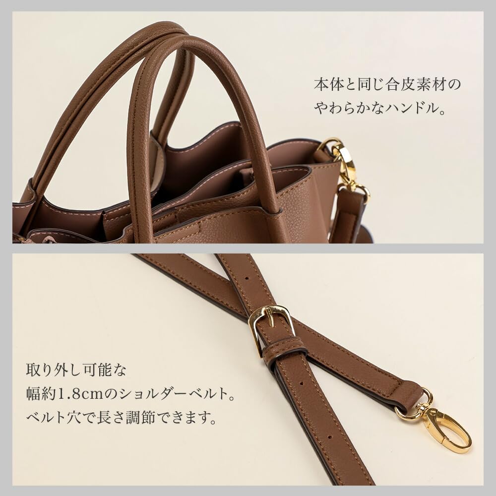 Pragma Shoulder Tucked Lightweight Synthetic Leather Women's Bag, Crossbody, Adult, Lightweight, 2-Way Tote, Handle, Elegant, (Camel)
