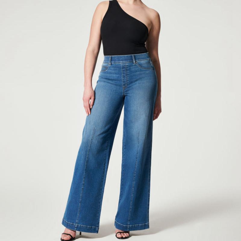 Wide Leg Jeans for Women Seamed Front Wide Leg Jeans Solid Color Casual Fashion Trousers