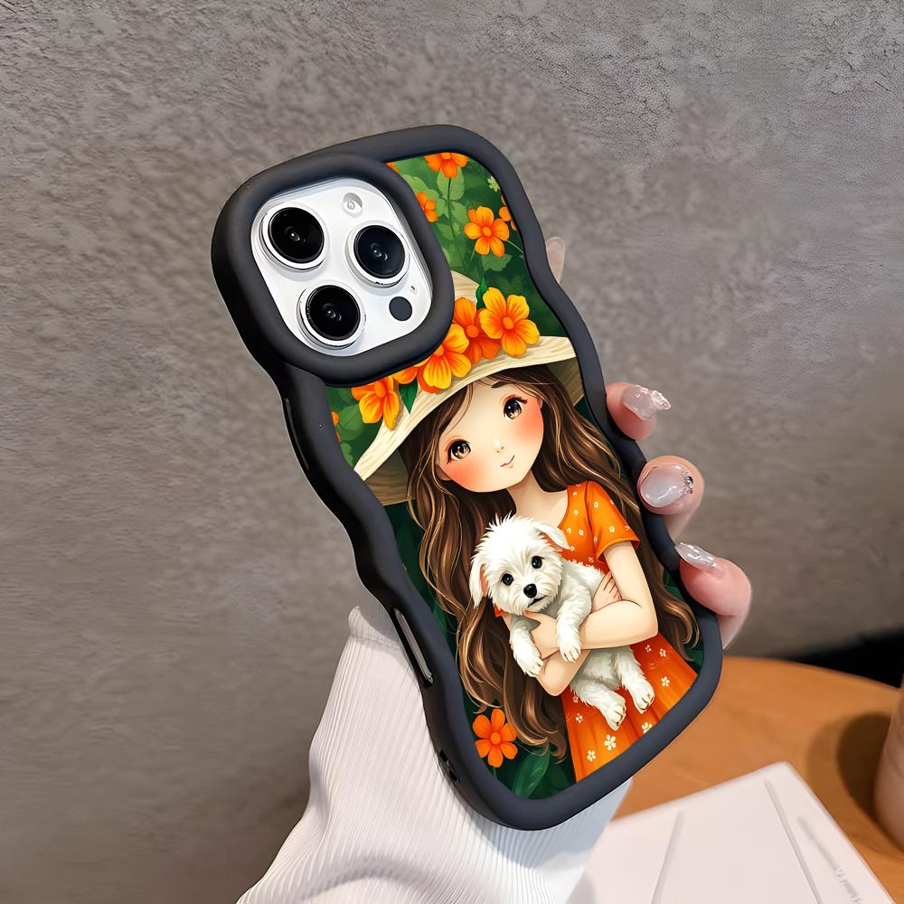 

Girl Dog Puppy Wavy Edge TPU Mobile Phone Case for iPhone 17 16 15 14 13 12 11 Air Pro Max Plus Colorful Cover iPhone 15 Pro Max