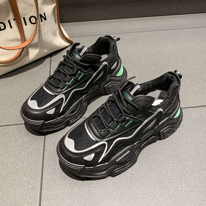 Women's Shoes Black Sneakers Spring Breathable Soft-soled Non-slip Shoes Mesh Dad Shoes Casual Shoes