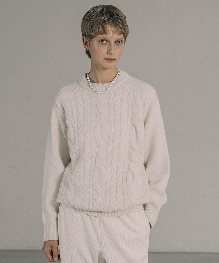 Siyajyu Sikn2132 Loose Fit Cable Round Knit_Cream