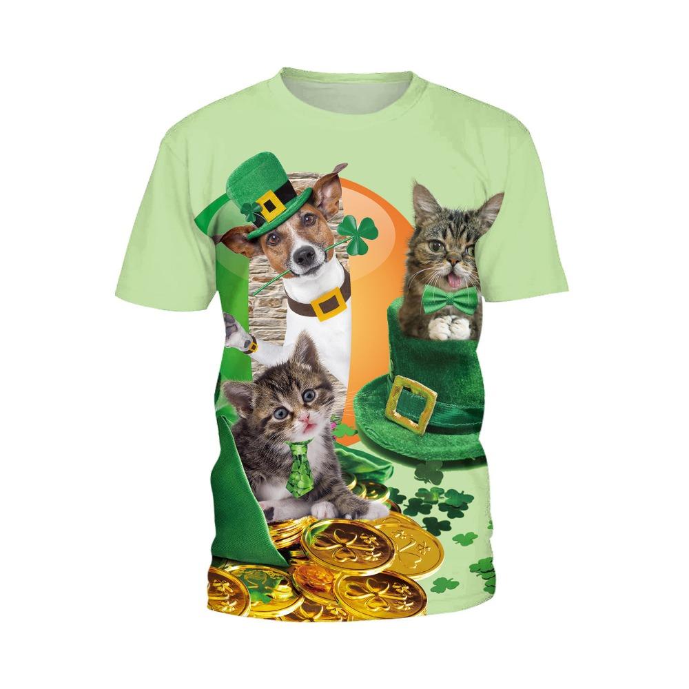 Cute Cat and Puppy Pattern 3D Digital Printing Women's Trendy Round Neck Short Sleeved T-shirt