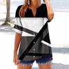 Women's loose printed stand collar short-sleeved cotton and linen top