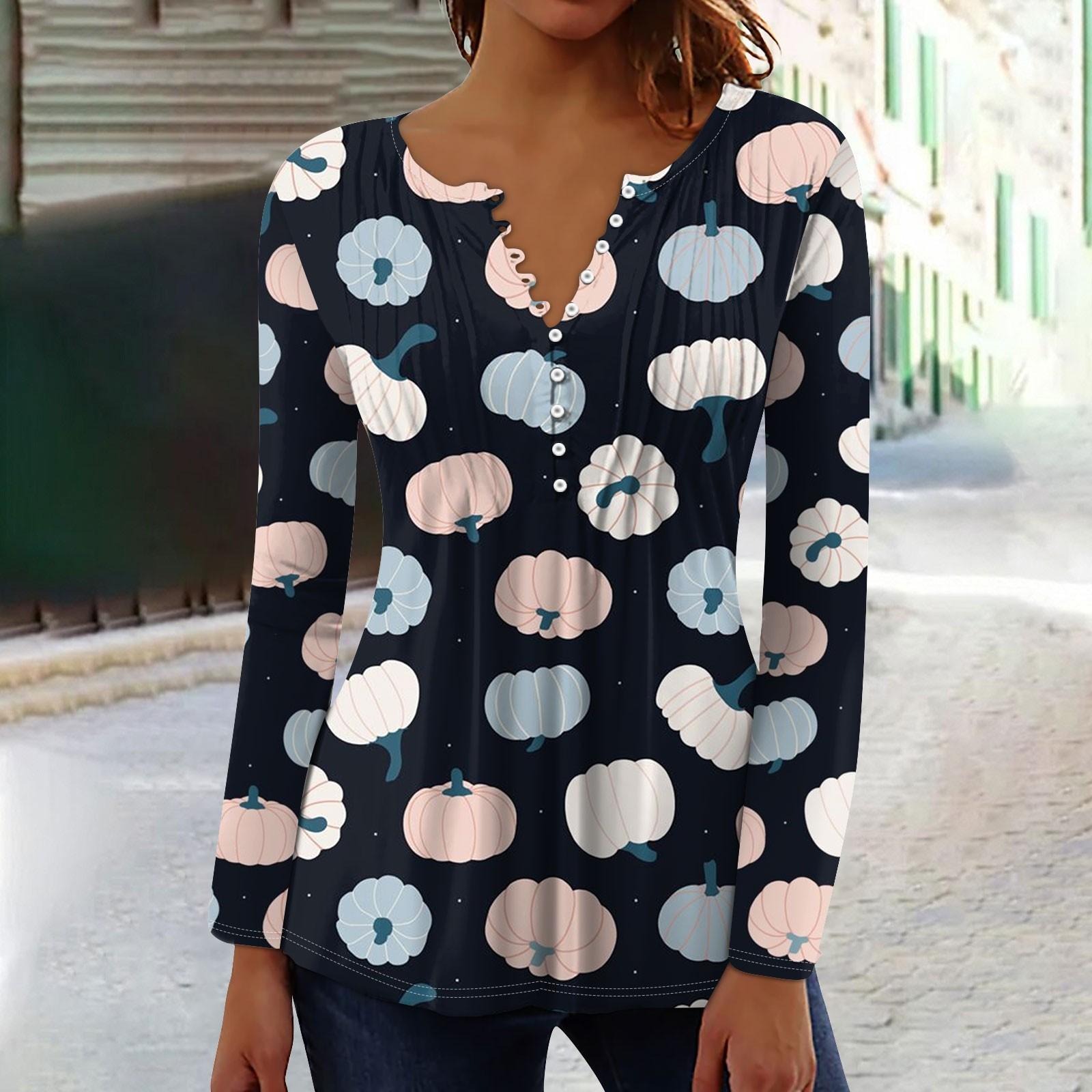 

Женский топ с длинными рукавами и плиссированным воротником на пуговицах с принтом Хэллоуина, весна-осень S тёмно-синий