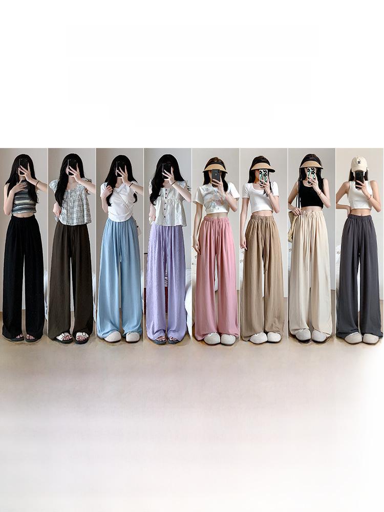 Women's Summer High-Waist Straight Brown Pleated Cotton-Linen Sunscreen Pants