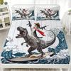 Ensemble de draps-housses Dinosaure Surfeur Gris Avec Motif Dinosaure et Cowboy Avec Taies d'Oreiller Pour Chambre à Coucher