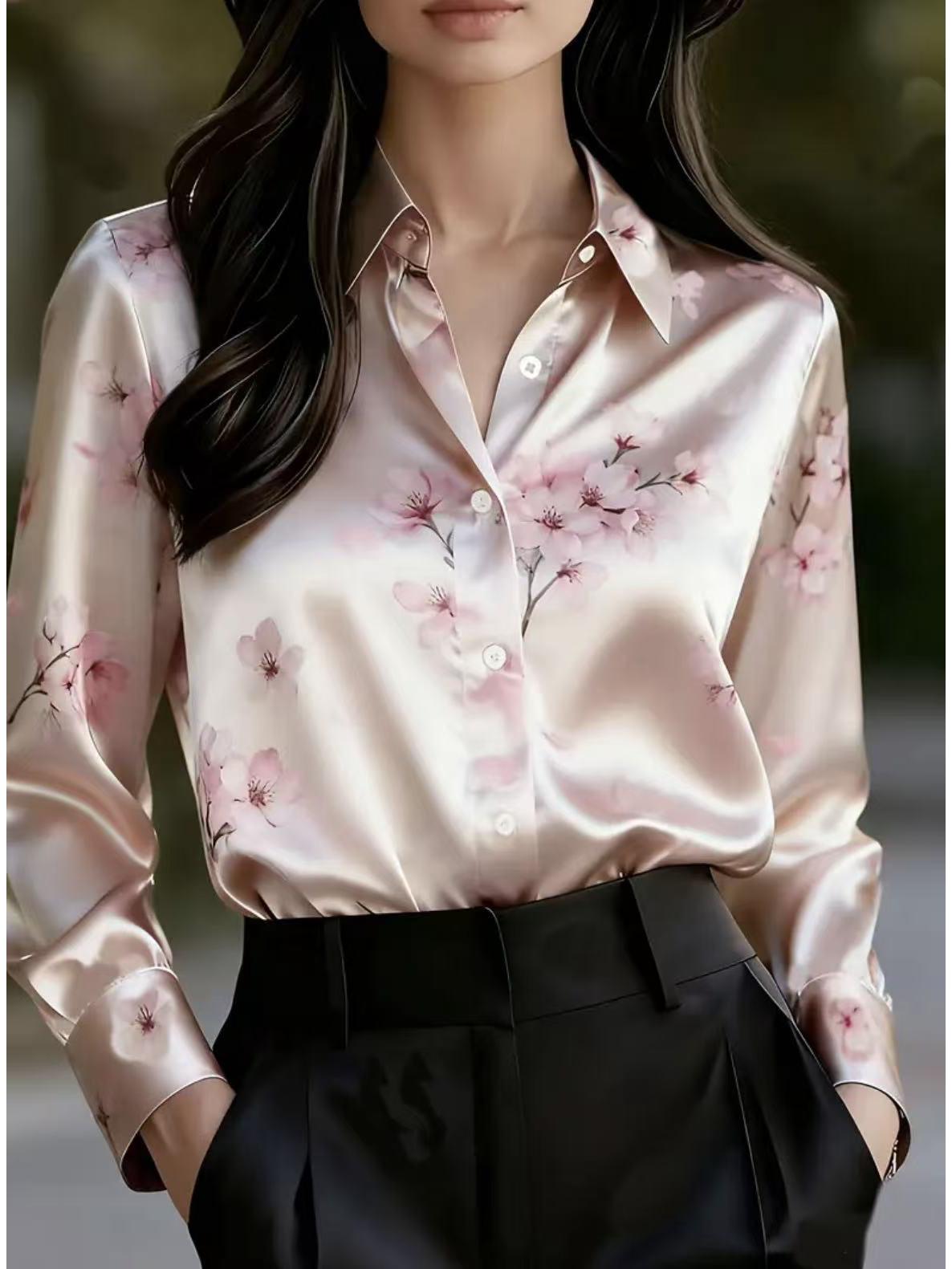 Женская рубашка Cross 2026 Европейский и американский ретро-стиль, цветочный принт, длинный рукав, французский стиль X-Large