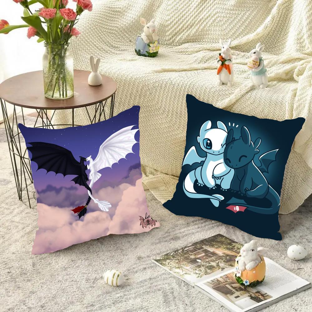 1pc Lovely Couple Toothless Fury Dragon Pillow Case Square Bedroom Sofa Leisure Comfort Cushion Car Living Room Home Decoration