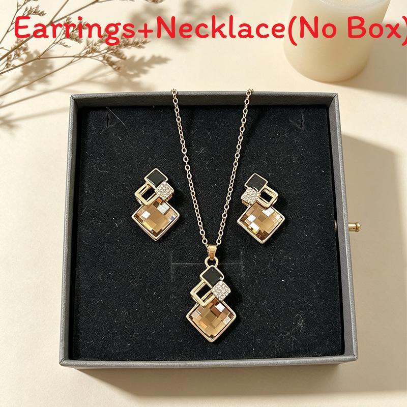 Geometric Alloy Necklace Earring Set With Cubic Zirconia For Daily Fashion Women