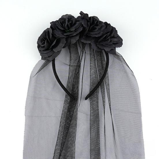 Halloween Devil Horn Hair Hoop Ox Horn Flower Veil Handmade Mesh Headband Party Cosplay Costume Accessory