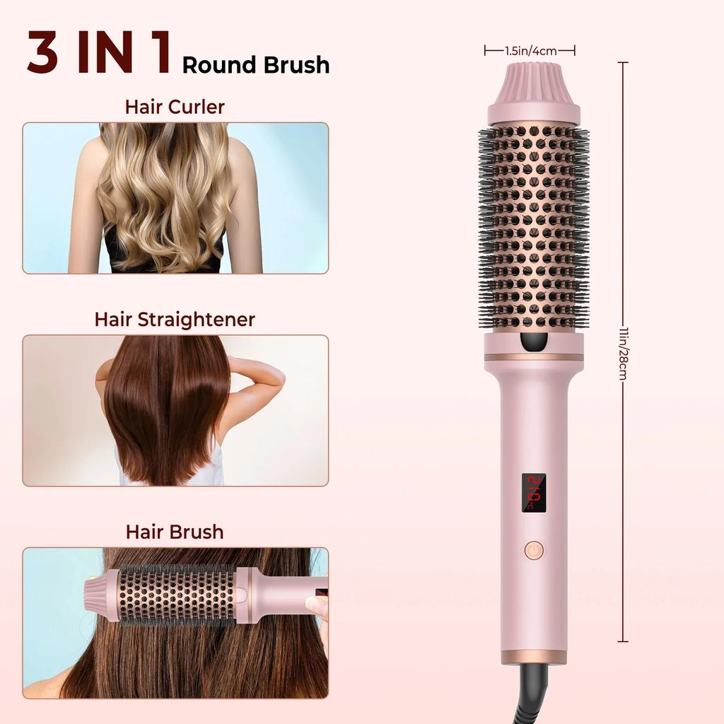Curling Iron Brush PTC Thermal Ceramic Hair Curler Create Loose & Volume Curls Heating Hair Styling Brush