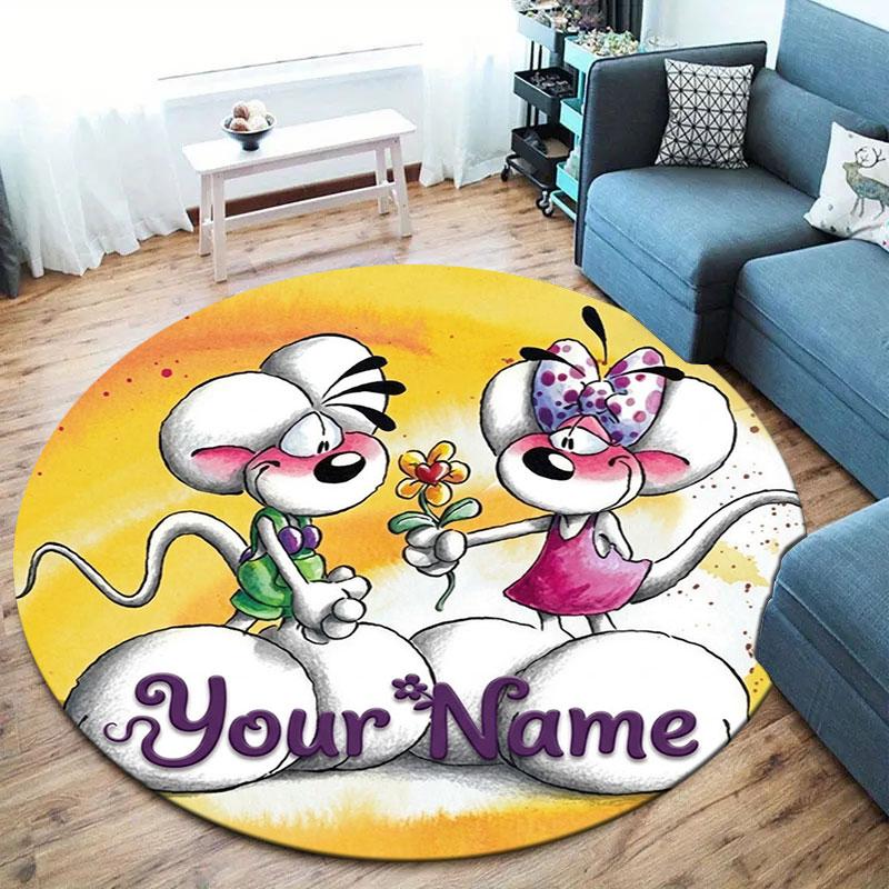 Diddl Custom Name Round Area Rug,Carpet Rug for Living Room Bedroom Sofa Playroom Decor,Non-slip Floor Mat