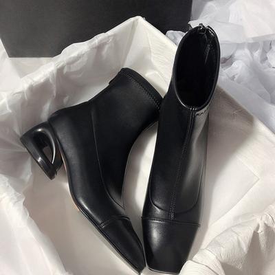 Fashion 2025 New Women's Hollow Heel Square Head Metal Modern Short Boot for Women Winter Street Style Mid Heel Boots Female