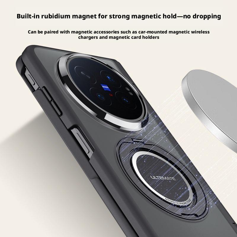 Luxury Matte Frosted Case For Vivo X Fold6 Fold 6 360° Rotating Magnetic Holder Hand Strap Metal Lens With Glass Screen Cover