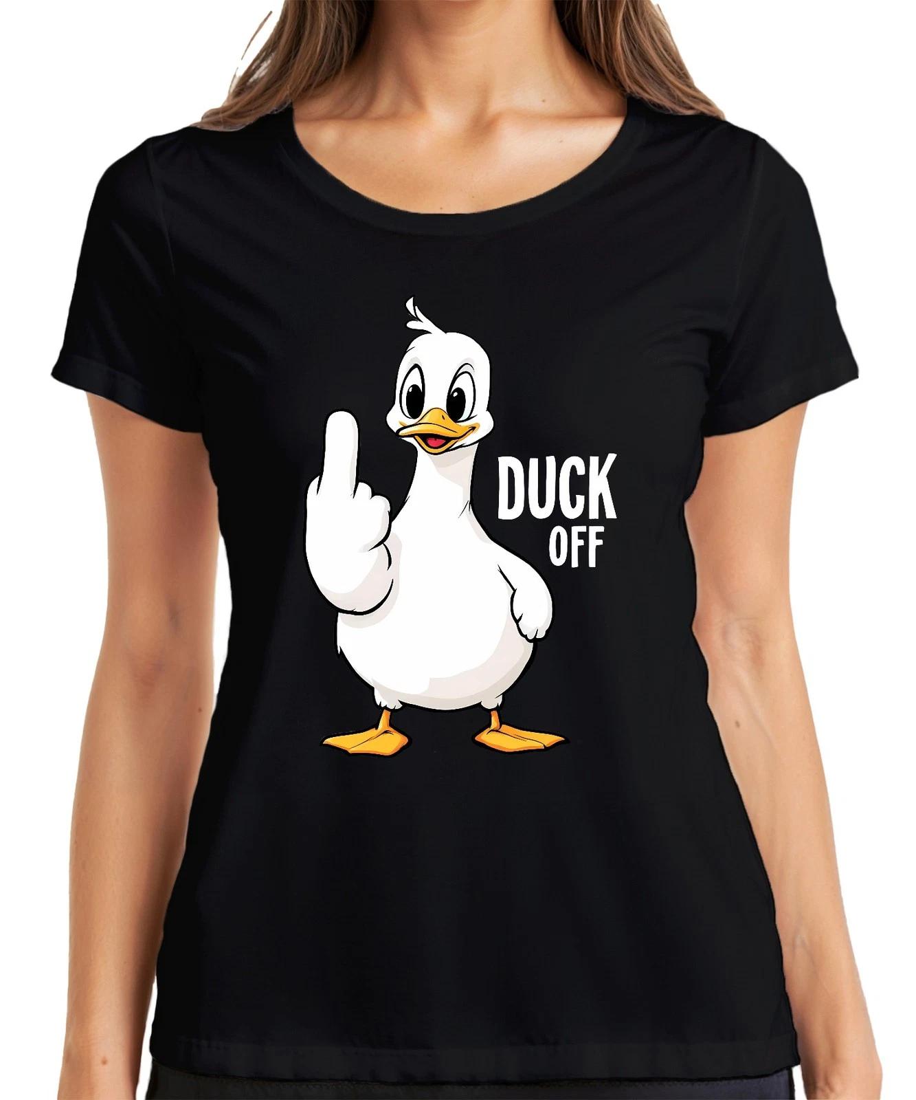 DUCK OFF Lustige Ente Mittelfinger Frech Sarkastisch Statement Damen T-Shirt XS