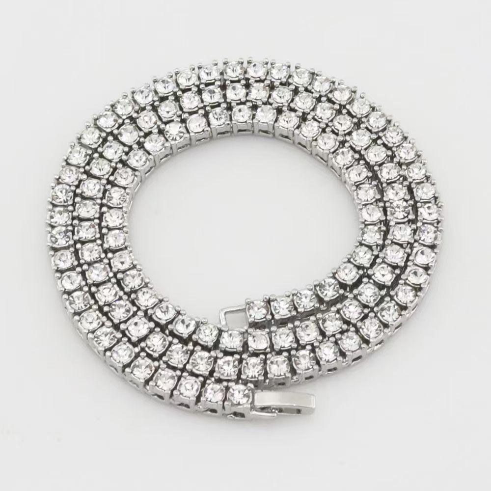 European & American Hip-Hop 4mm Tennis Chain Necklace - Unisex Alloy Jewelry