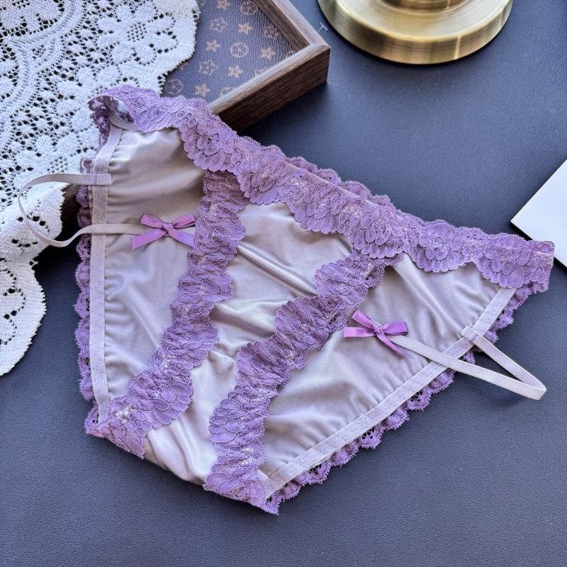 Ladies Spring and Summer Sexy Ice Silk Lace Side Match Color Thin Belt Underwear