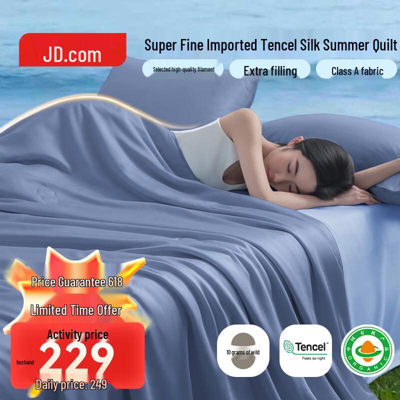 JD Retail 100% Tussah Silk Quilt with Tencel™ Cover 1.5m Single