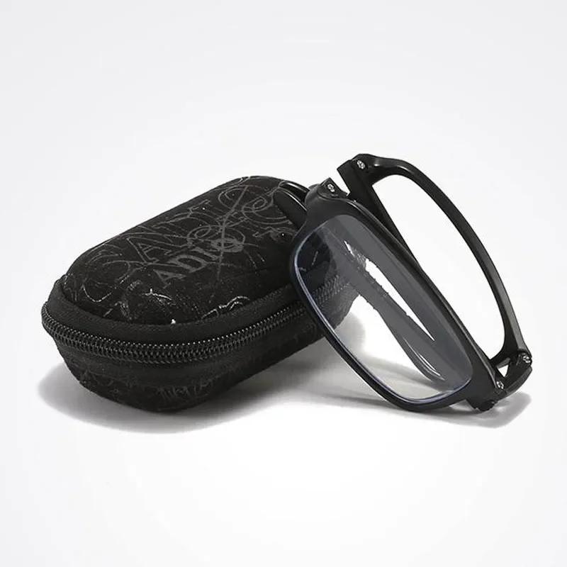 New Portable Folding Presbyopia Glasses Stylish Zipper Case Anti-Blue Light Reading Glasses Neutral Farsighted Glasses +4.0