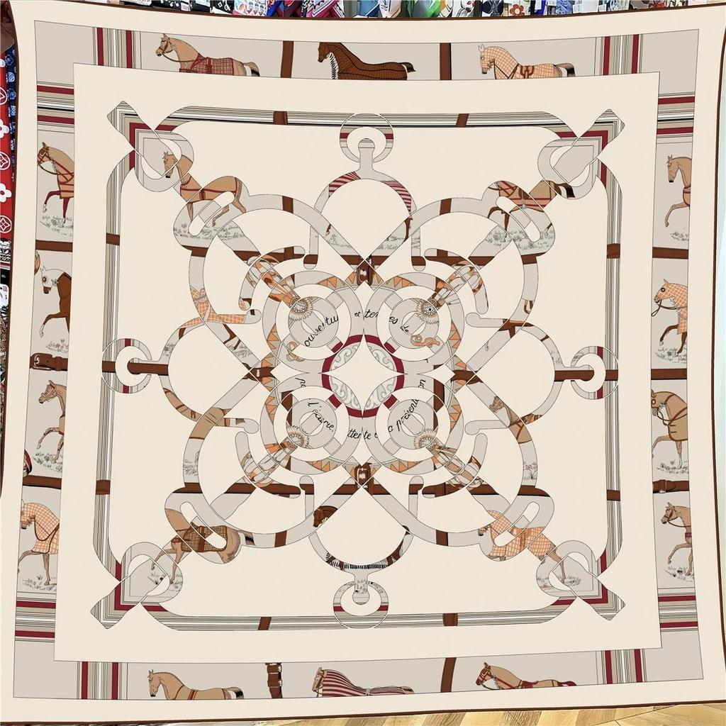 130CM Vintage Women Large Shawl French Printed Square Scarves Bandana Luxury New Kerchief Hijab Scarf