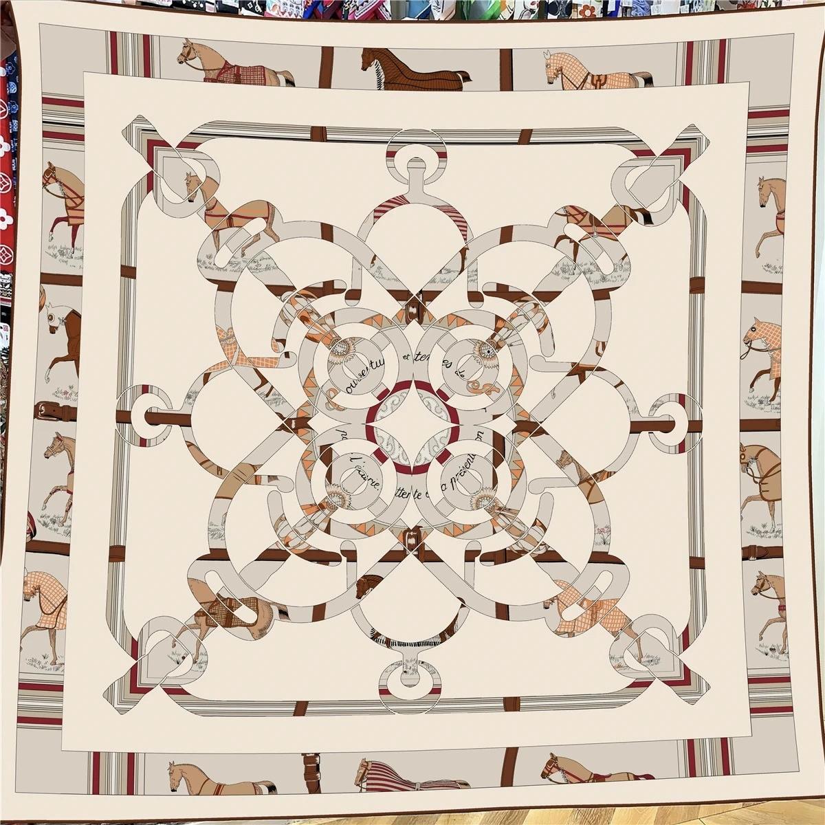 

French Style 130cm New Autumn Faux Silk Wool Thickened Air Conditioner Scarf Warm Large Square Scarf and Wrap for Women 130x130cm