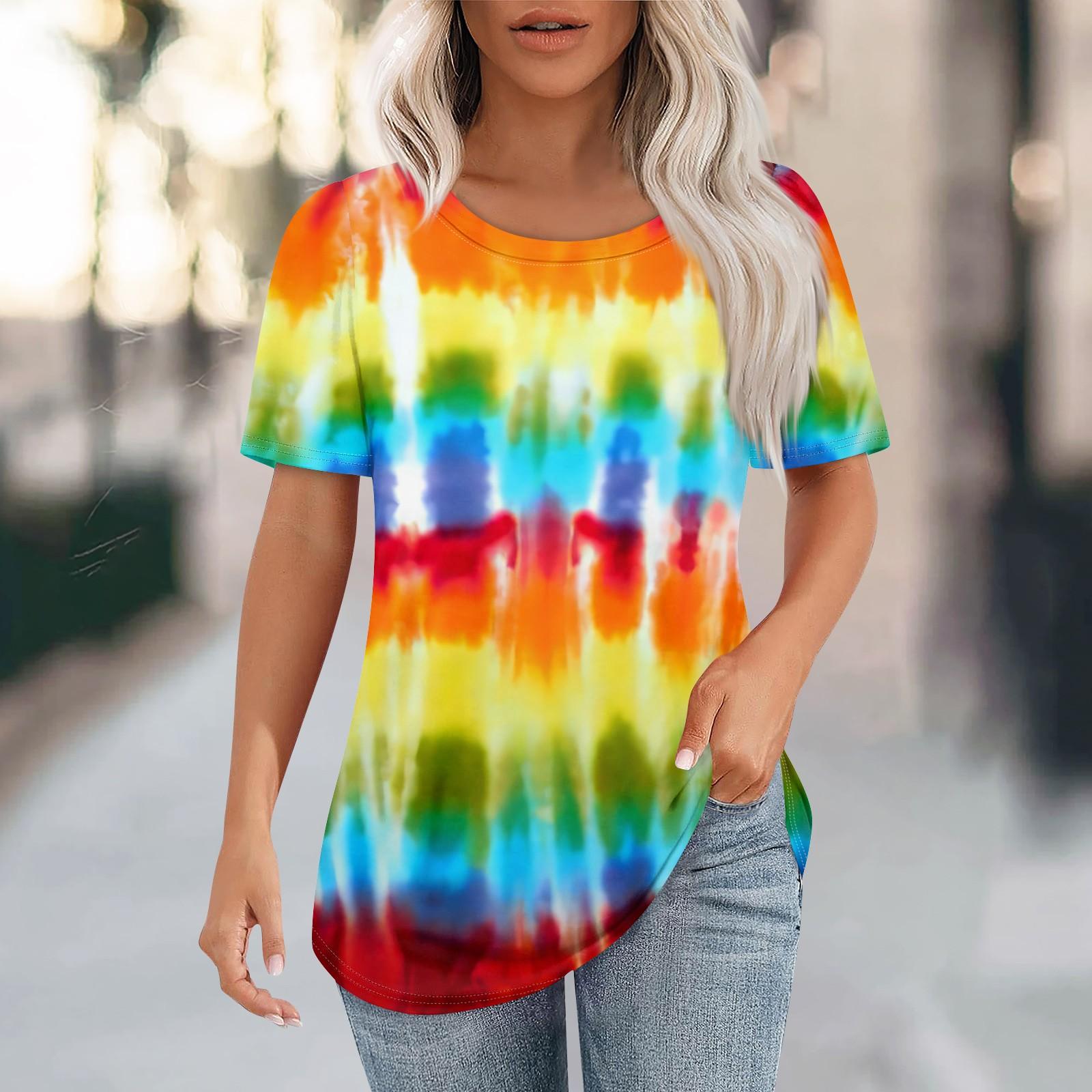 

Футболки для женщин, плиссированные, с круглым вырезом, нарядные, повседневные, блузки с принтом, с коротким рукавом, летние топы, свободный крой L оранжевый