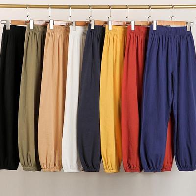 Pantalon d'été ample en coton et lin pour femmes - Taille haute, neuf points, joggers harem décontractés