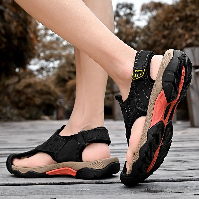 Men's Sandals Luxury Summer Mens Genuine Leather Sandals Outdoor Vacation Beach Shoes Waterproof Thick-soled Roman Shoes
