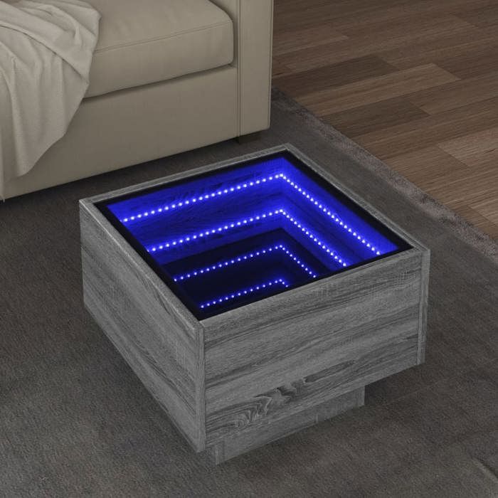 VidaXL Side Table and LED Sonoma Grey 40x40x30cm Engineered Wood, End Table, Sofa Table, Living Room Table, 847502