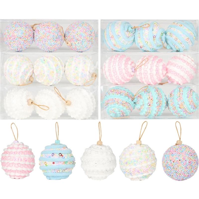 Packung mit 3 weichen Schaumstoffkugeln in Macaron-Farben, Schaumstoff-Weihnachtsbaumschmuck, tragbar und langlebig für Festival-Heimdekorationen