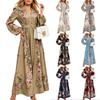 Women's Sleeve Printed Collared Swing Dress with Cinched Waist for Casual Wear