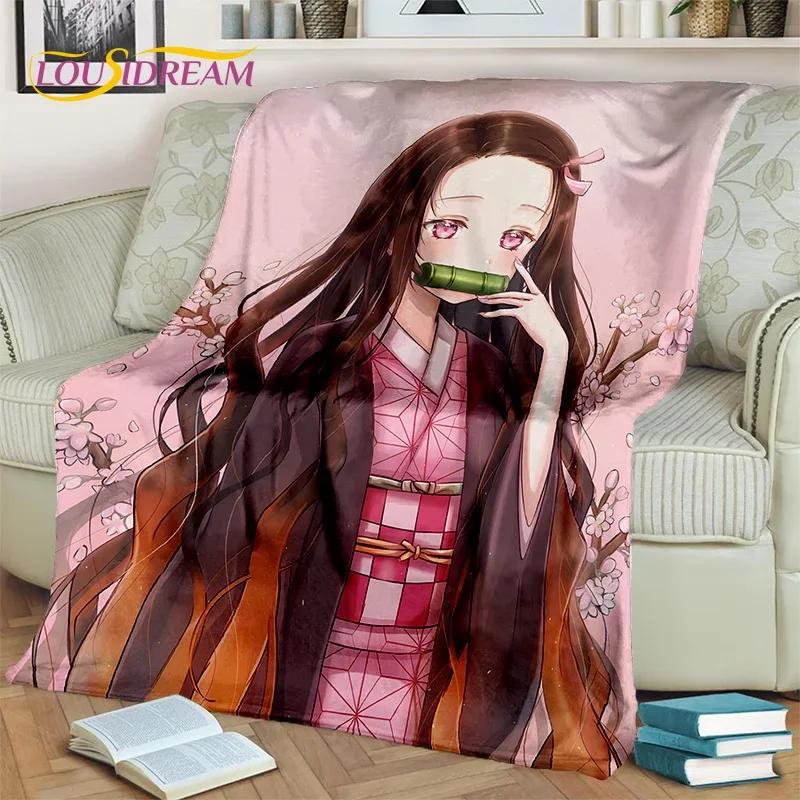 Kamado Nezuko Demon S-Slayer Japan Anime Mykt flanellteppe for senger Soverom Sofa Piknik, Kasteteppe for barn Utendørs Fritid