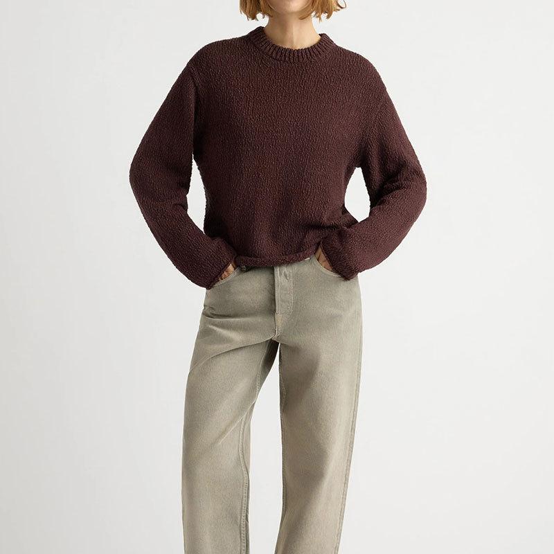 Crew Neck Pullover Loose Sweater Autumn and Winter New Solid Color Versatile Knitted Sweater Top Women's Clothing
