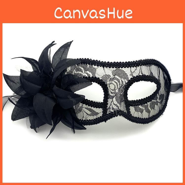 Half Lace Face Mask With Floral Decoration For Venice Halloween Masquerade Party