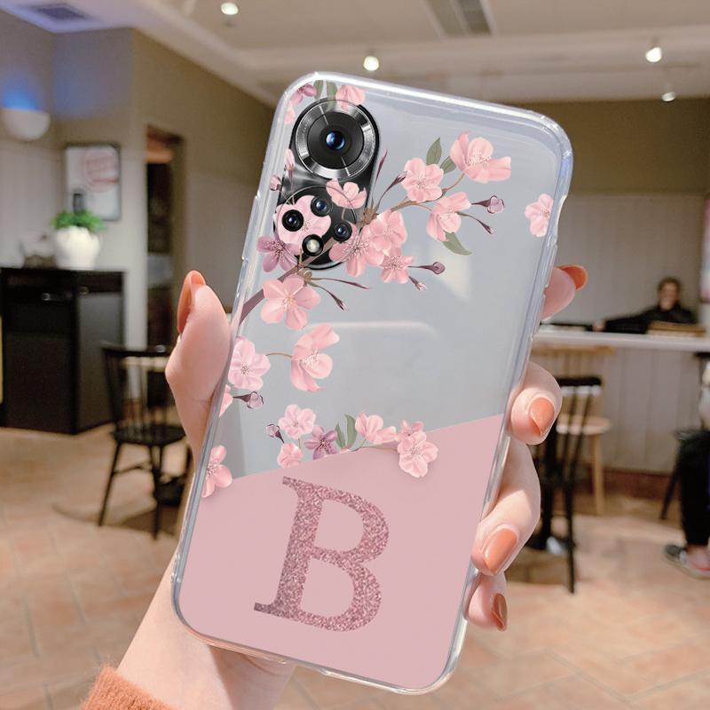 Cute Letter Case For Honor 50 90 400 Lite Pro Coque Huawei P20 P30 Pro Cover Soft Flower Alphabet Transparent Phone Silicone