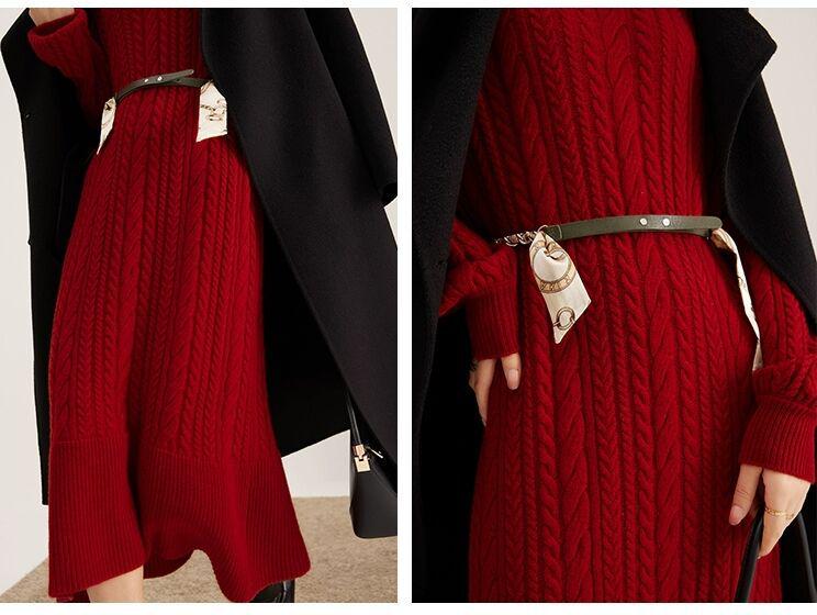 Elegant Red Knit Dress - New Year Winter Style