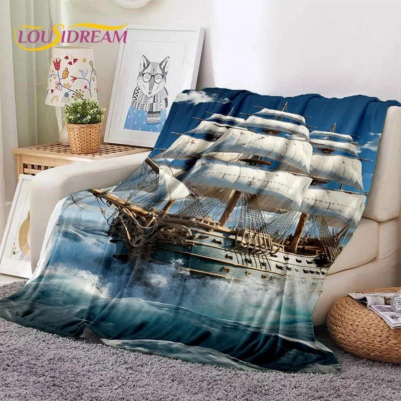 Ancient Pirate Ship Boat,Barque,Sailboa Soft Flannel Blanket for Beds Bedroom Sofa Picnic,Throw Blanket for Outdoor Leisure Gift